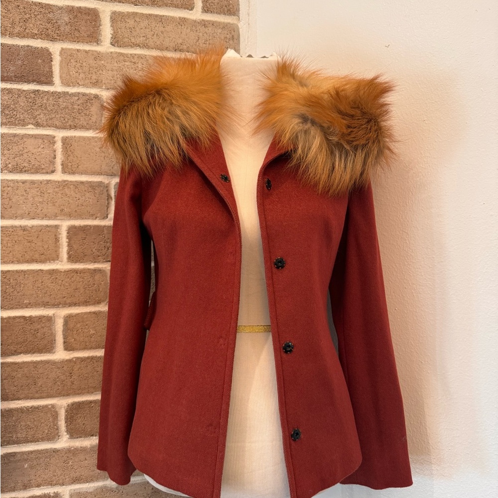 Authentic DOLCE & GABBANA Rust-Color 100% Wool Fur Neck Lined Coat